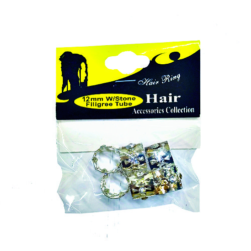 HAIR RING PACK SILVER W/STONE